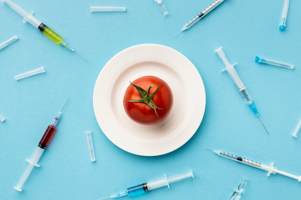 Gmo modified tomato and syringes